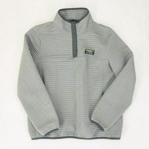 LL Bean Airlight Knit Fleece Pullover Womens Petite Small Gray Ribbed Snap Neck